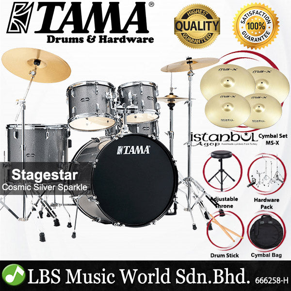 Tama Stagestar SG52KH6 5 Piece Drum Set with Istanbul Agop MS-X Cymbal Set - 22 Inch Bass Drum (Stage Star)
