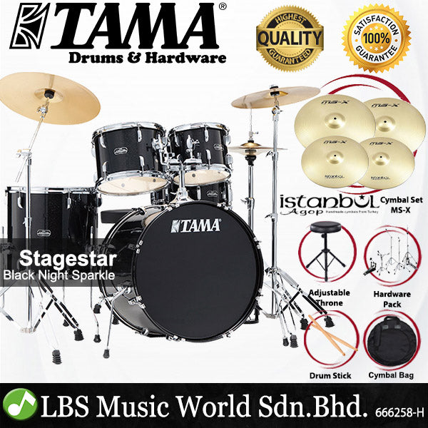 Tama Stagestar SG52KH6 5 Piece Drum Set with Istanbul Agop MS-X Cymbal Set - 22 Inch Bass Drum (Stage Star)
