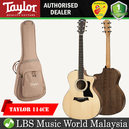 Taylor 114ce Cutaway Grand Auditorium, Walnut Body Woods Acoustic Electric Guitar with Bag (114 ce)