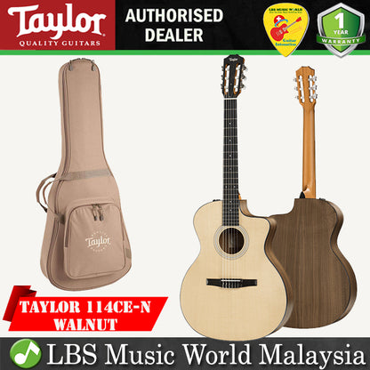 Taylor 114ce-N Cutaway Grand Auditorium Walnut Body Woods Acoustic Electric Guitar with Bag (114 ce)
