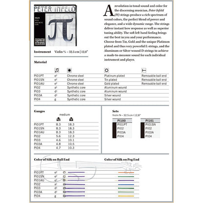Thomastik Infeld Vienna PI100 Peter Infeld 4/4 Full Size Violin Strings Set (PI 100)