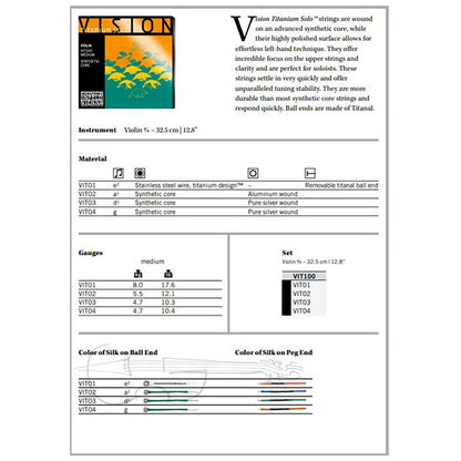 Thomastik Infeld Vienna VIT100 Vision Titanium Solo 4/4 Violin String Set Medium (VIT 100)