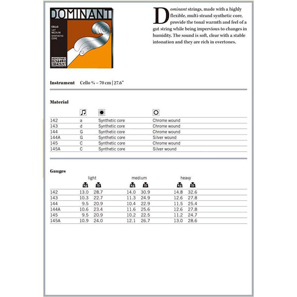 Thomastik Infeld Vienna 147 Dominant 4/4 Full Size Cello String Set