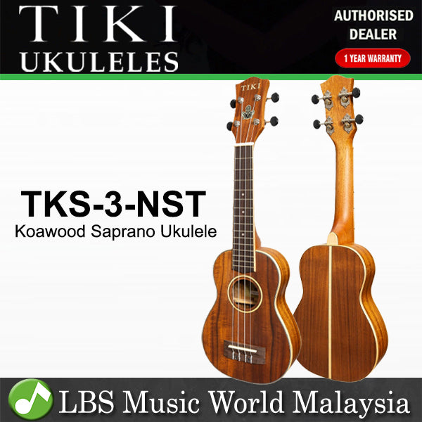 TIKI TKS-3-NST 3 Series Koa Wood Soprano Ukulele - Natural Satin (TKS3 TKS 3)