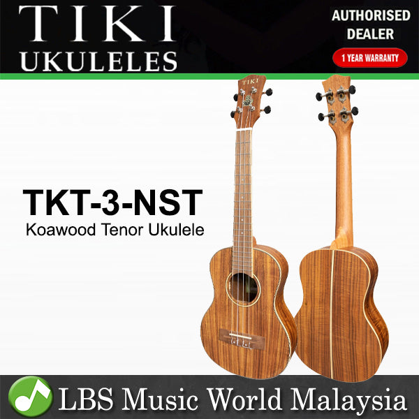 TIKI TKT-3-NST 3 Series Koa Wood Top Tenor Ukulele - Natural Satin (TKT3 TKT 3)