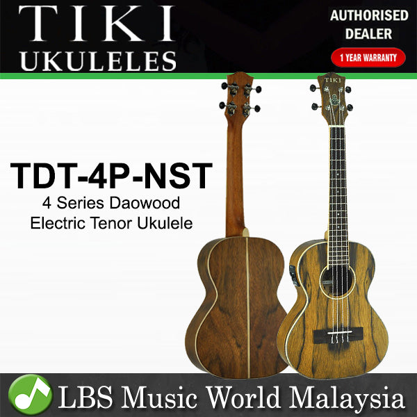 TIKI TDT-4P-NST 4 Series Daowood Top Electric Tenor Ukulele - Natural Satin (TDT4P TDT 4P)