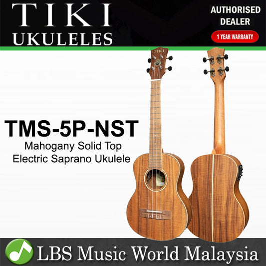 TIKI TMS-5P-NST 5 Series Mahogany Solid Top Electric Soprano Ukulele - Natural Satin (TMS5P TMS 5P)