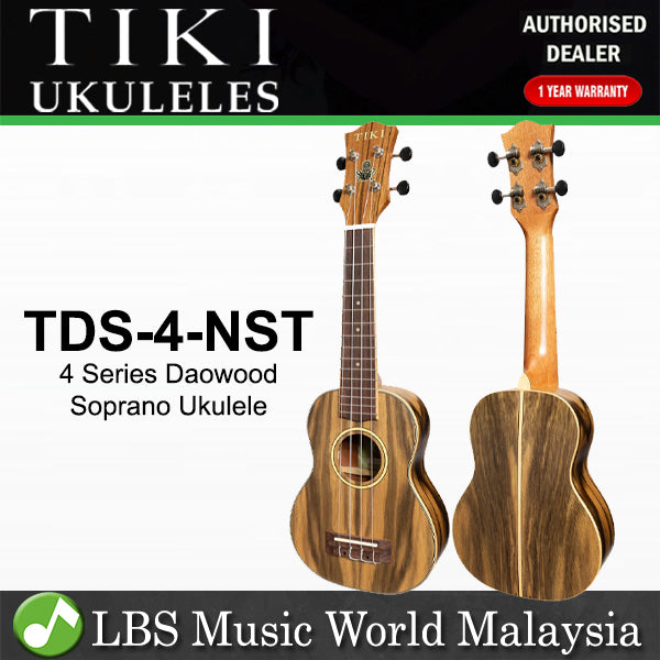 TIKI TDS-4-NST 4 Series Dao Wood Soprano Ukulele - Natural Satin (TDS4 TDS 4)