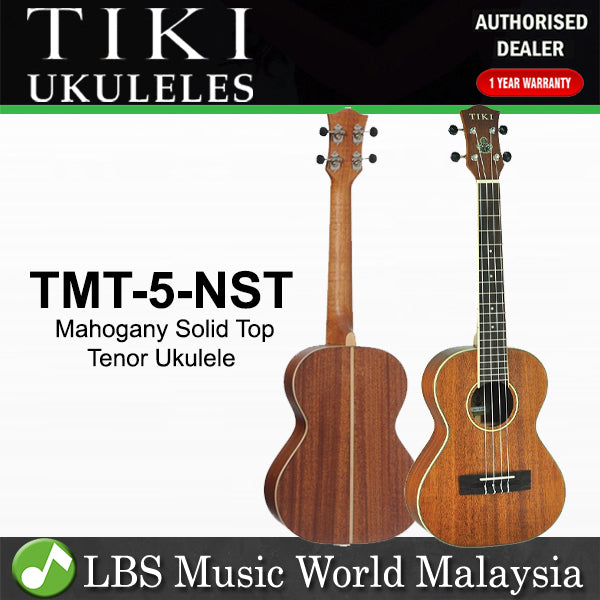 TIKI TMT-5-NST 5 Series Mahogany Solid Top Tenor Ukulele With Hard Case - Natural Satin (TMT5)