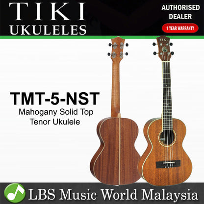 TIKI TMT-5-NST 5 Series Mahogany Solid Top Tenor Ukulele With Hard Case - Natural Satin (TMT5)