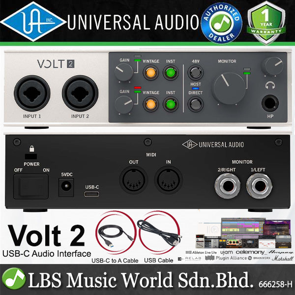 Universal Audio Volt 2 USB C Audio Interface with 2 Preamps and Recording Software (Volt2)