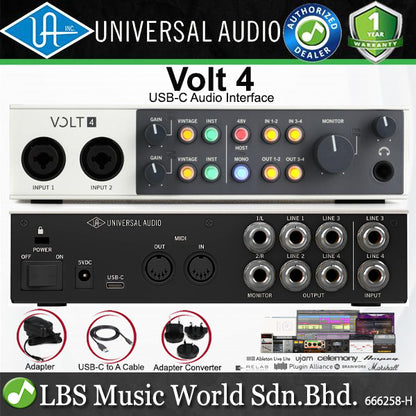 Universal Audio Volt 4 USB C Powered Audio Interface with 2 Preamps and Recording Software (Volt4)