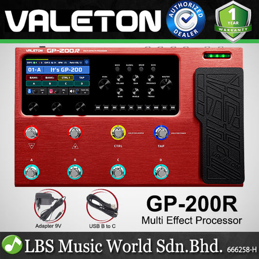 Valeton GP-200R Multi Effects Processor Pedal for Electric Guitar and Bass - Red (GP200R GP200 R)