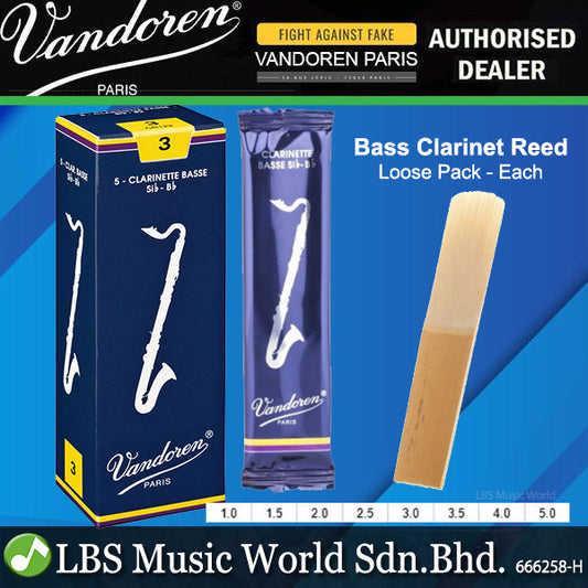 Vandoren Paris Bass Clarinet Traditional Reed Loose Pack Each - 1.0/ 1.5/ 2.0/ 2.5/ 3.0/ 3.5/ 4.0/ 5.0