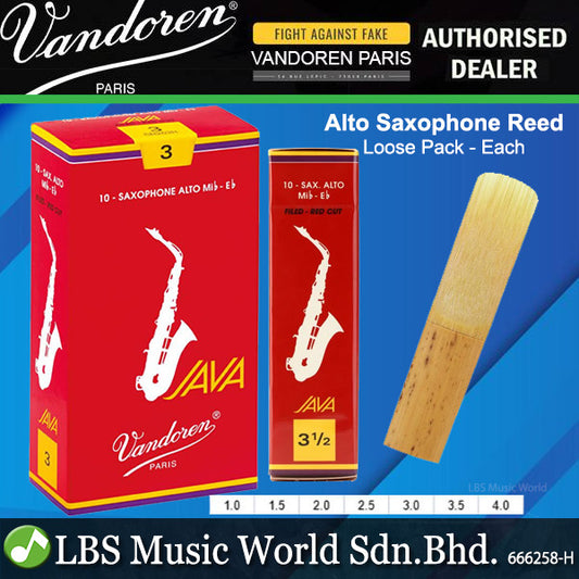 Vandoren Paris Alto Saxophone Java Filed Red Reed Loose Pack Each - 1.0/ 1.5/ 2.0/ 2.5/ 3.0/ 3.5/ 4.0