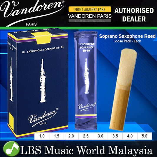 Vandoren Paris Soprano Saxophone Traditional Reed Loose Pack Each - 1.0/ 1.5/ 2.0/ 2.5/ 3.0/ 3.5/ 4.0/ 4.5/ 5.0 (Soprano Sax)