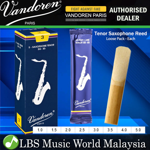 Vandoren Paris Tenor Saxophone Traditional Reed Loose Pack Each - 1.0/ 1.5/ 2.0/ 2.5/ 3.0/ 3.5/ 4.0/ 4.5/ 5.0 (Tenor Sax)