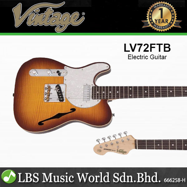 Vintage LV72FTB ReIssued Custom Spec Alder Body with SS Pickups Electric Guitar - Left Hand Flamed Tobacco Burst (LV72 FTB)