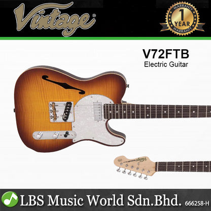 Vintage V72FTB ReIssued Custom Spec Alder Body with SS Pickups Electric Guitar - Flame Tobacco Burst (V72 FTB)