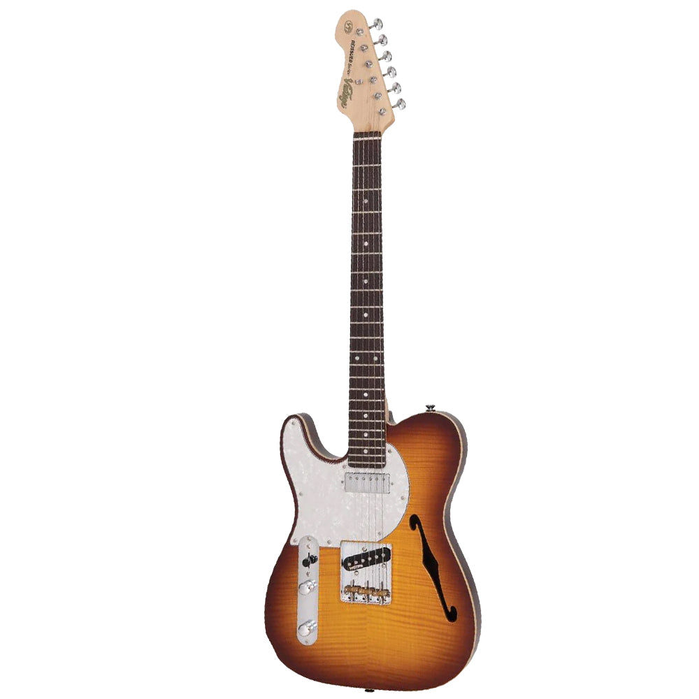 Vintage LV72FTB ReIssued Custom Spec Alder Body with SS Pickups Electric Guitar - Left Hand Flamed Tobacco Burst (LV72 FTB)