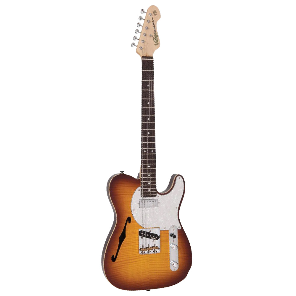 Vintage V72FTB ReIssued Custom Spec Alder Body with SS Pickups Electric Guitar - Flame Tobacco Burst (V72 FTB)