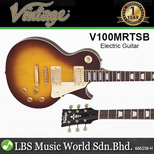 Vintage Icon Series V100MRTSB Tobacco Sunburst Mahogany Body Wilkinson HH Pickup Electric Guitar (V100 MRTSB)