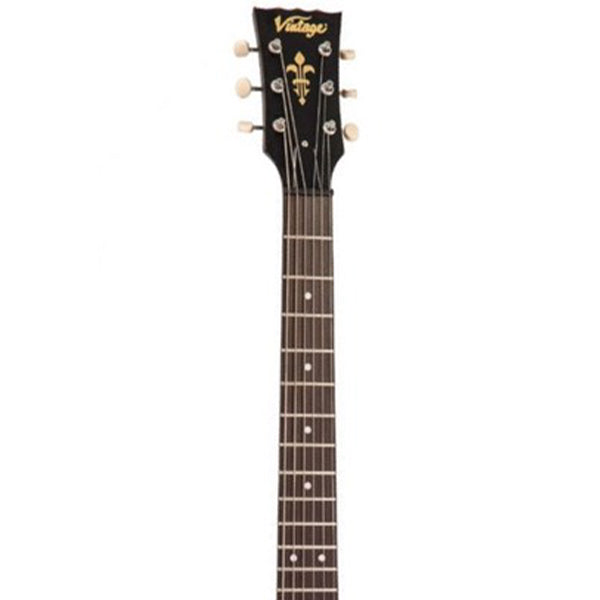 Vintage Icon V120MRBK Mahogany Les Paul Body Electric Guitar - Distressed Black Over Red (V120 MRBK)