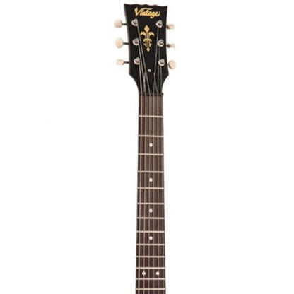 Vintage Icon V120MRBK Mahogany Les Paul Body Electric Guitar - Distressed Black Over Red (V120 MRBK)