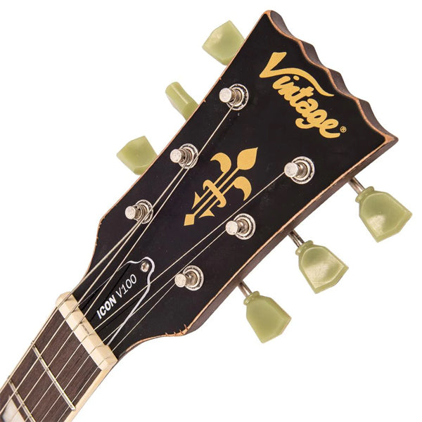 Vintage Icon Series V100MRTSB Tobacco Sunburst Mahogany Body Wilkinson HH Pickup Electric Guitar (V100 MRTSB)