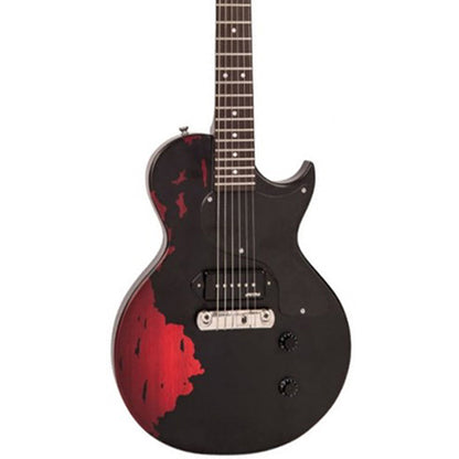 Vintage Icon V120MRBK Mahogany Les Paul Body Electric Guitar - Distressed Black Over Red (V120 MRBK)