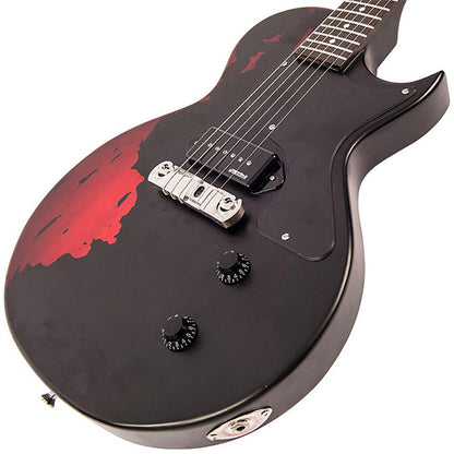 Vintage Icon V120MRBK Mahogany Les Paul Body Electric Guitar - Distressed Black Over Red (V120 MRBK)