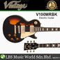 Vintage V100MRBK ICON Les Paul Style Electric Guitar Mahogany Body  - Distressed Black Over Sunburst (V100 MRBK)