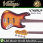 Vintage V74MRJP 4 Strings Icon Series Fretless Bass Guitar - Distressed Sunburst