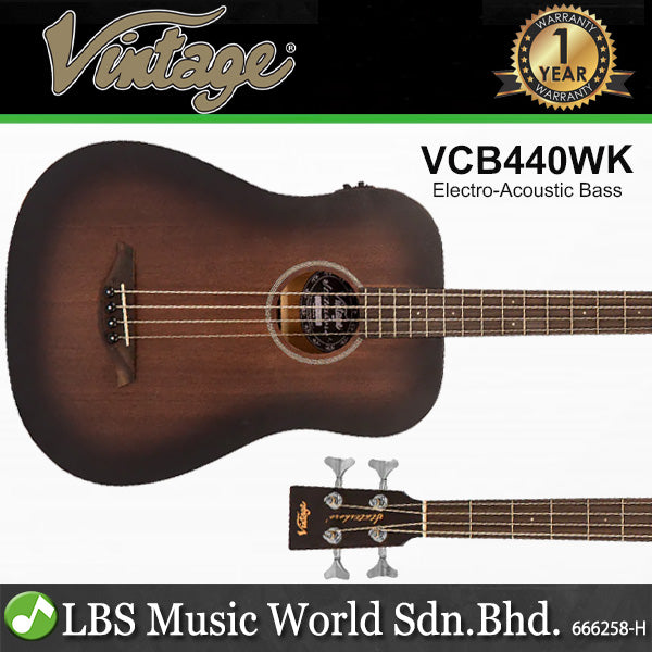 Vintage VCB440WK 4 Strings Statesboro' Mahogany Top Electric Acoustic Bass Guitar - Whisky Sour (VCB440 WK)