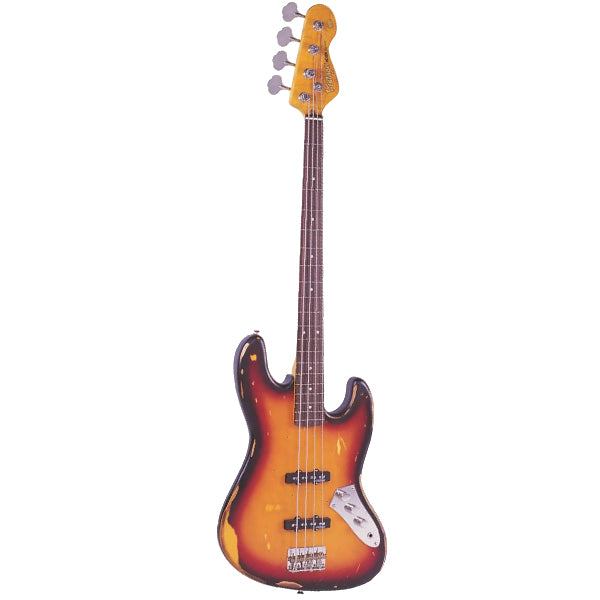 Vintage V74MRJP 4 Strings Icon Series Fretless Bass Guitar - Distressed Sunburst