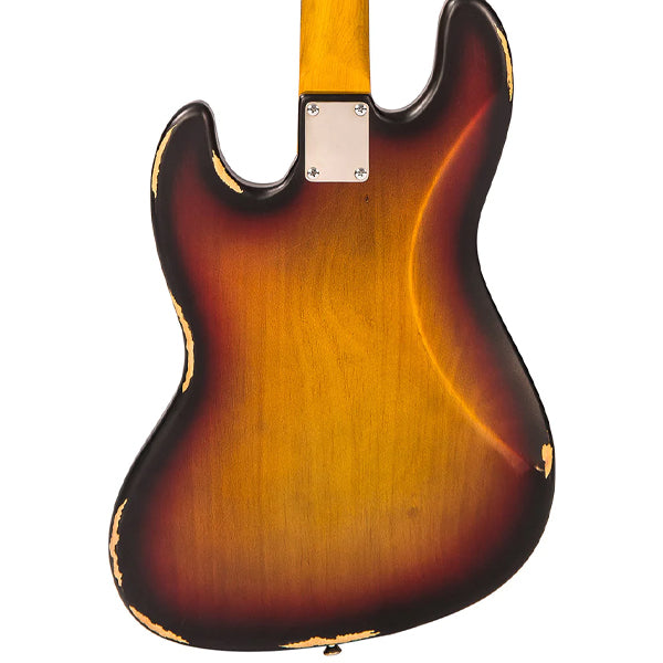 Vintage V74MRJP 4 Strings Icon Series Fretless Bass Guitar - Distressed Sunburst