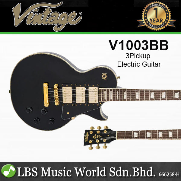 Vintage V1003BB ReIssued 3 HHH Pickup Les Paul Electric Guitar Mahogany Body - Boulevard Black (V1003 BB)