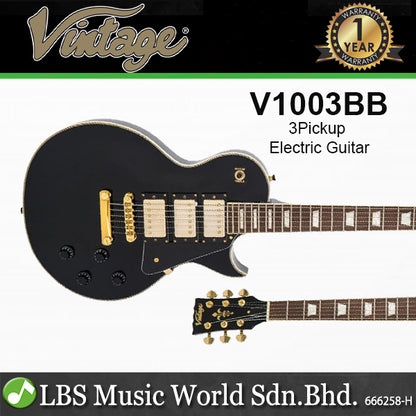 Vintage V1003BB ReIssued 3 HHH Pickup Les Paul Electric Guitar Mahogany Body - Boulevard Black (V1003 BB)