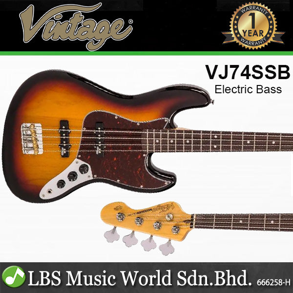 Vintage VJ74SSB Reissued Series 4 String Electric Bass Guitar - Sunset Sunburst (VJ74 SSB)