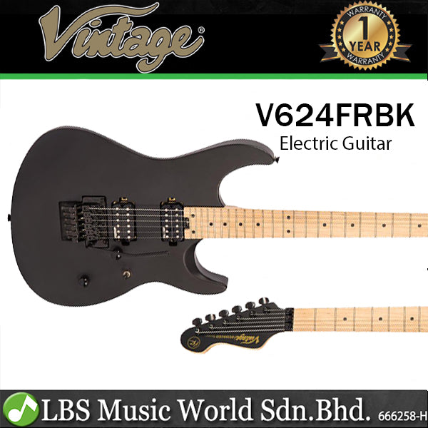 Vintage Reissued Series V624FRBK Floyd Rose Electric Guitar Satin Black HH Pickup (V624FR)