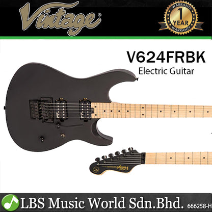 Vintage Reissued Series V624FRBK Floyd Rose Electric Guitar Satin Black HH Pickup (V624FR)