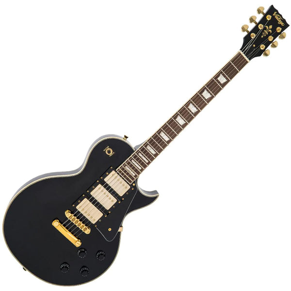 Vintage V1003BB ReIssued 3 HHH Pickup Les Paul Electric Guitar Mahogany Body - Boulevard Black (V1003 BB)