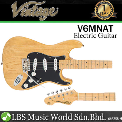 Vintage V6MNAT Reissued Series Ash Wood Body SSS Pickup Electric Guitar Natural Ash (V6 MNAT)