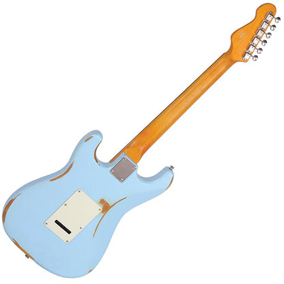 Vintage V6MRLB Icon Series Eastern Poplar Body SSS Pickup Electric Guitar Distressed Laguna Blue (V6 MRLB)