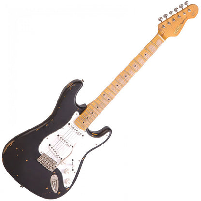 Vintage V6MRBK Icon Series Eastern Poplar Body SSS Pickup Electric Guitar Distressed Boulevard Black (V6 MRBK)