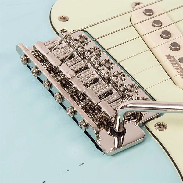 Vintage V6MRLB Icon Series Eastern Poplar Body SSS Pickup Electric Guitar Distressed Laguna Blue (V6 MRLB)