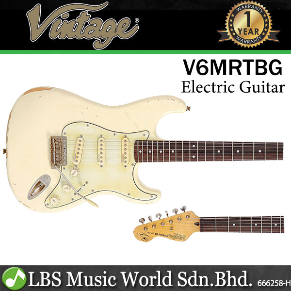 Vintage V6MRTBG Thomas Blug Signature American Alder Body SSS Pickup Electric Guitar Distressed Vintage White (V6 MRTBG)