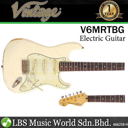 Vintage V6MRTBG Thomas Blug Signature American Alder Body SSS Pickup Electric Guitar Distressed Vintage White (V6 MRTBG)