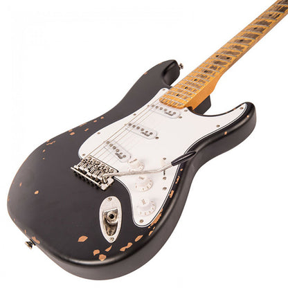 Vintage V6MRBK Icon Series Eastern Poplar Body SSS Pickup Electric Guitar Distressed Boulevard Black (V6 MRBK)