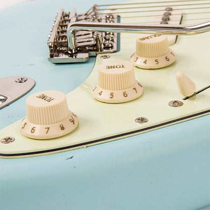 Vintage V6MRLB Icon Series Eastern Poplar Body SSS Pickup Electric Guitar Distressed Laguna Blue (V6 MRLB)